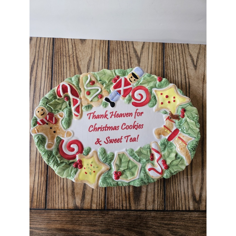 Fitz and Floyd Southern Christmas Platter Cookies Sweet Tea Holiday Tray Crazing